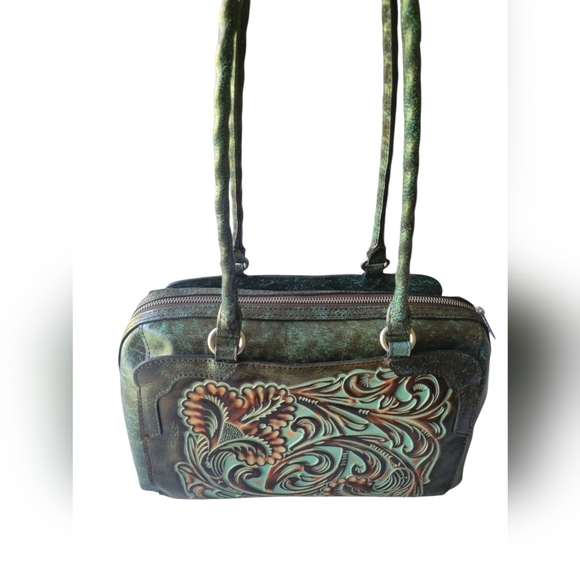 Patricia Nash Green and Brown Purse Bag with Ornate Design Western Country - Picture 2 of 6